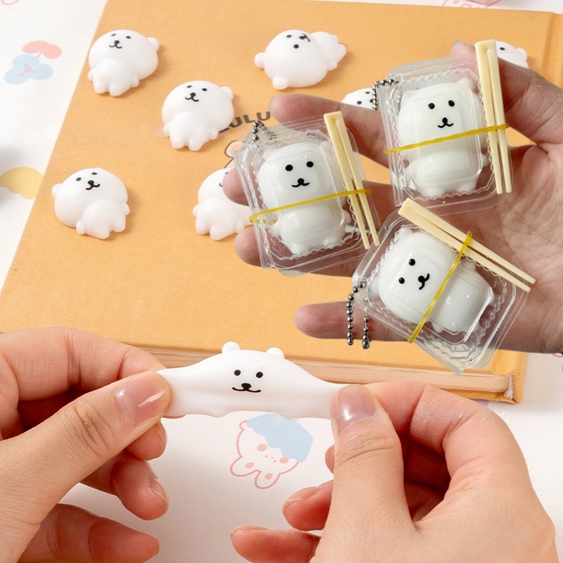 Party Favor Bag - กล่องข้าวสควิชชี่รูปหมีน่ารัก ของเล่นสควิชชี่แบบนิ่มนิ่ม กระเป๋าพวงกุญแจน่ารัก ของเล่นบีบคลายเครียด ของขวัญวันเกิดสำหรับงานปาร์ตี้