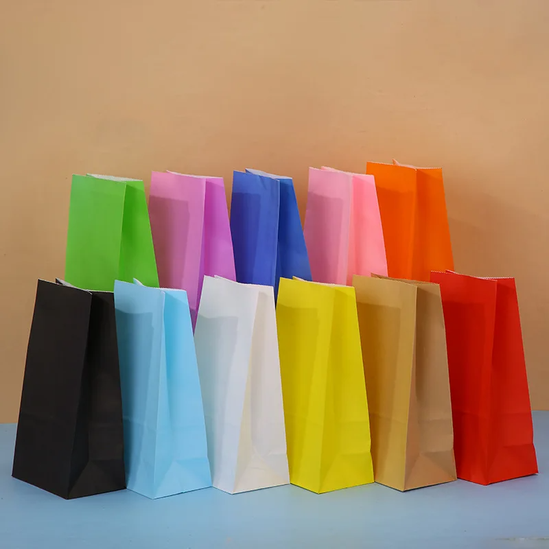 Event Party Shop - 10/20/50 ชิ้นถุงกระดาษคราฟท์สีสันสดใสอาหารผักถุงช้อปปิ้งขนมแพคเกจคราฟท์ถุงอาหารกลางวันร้านขายของชำคุกกี้ขนมปังถุงถัง
