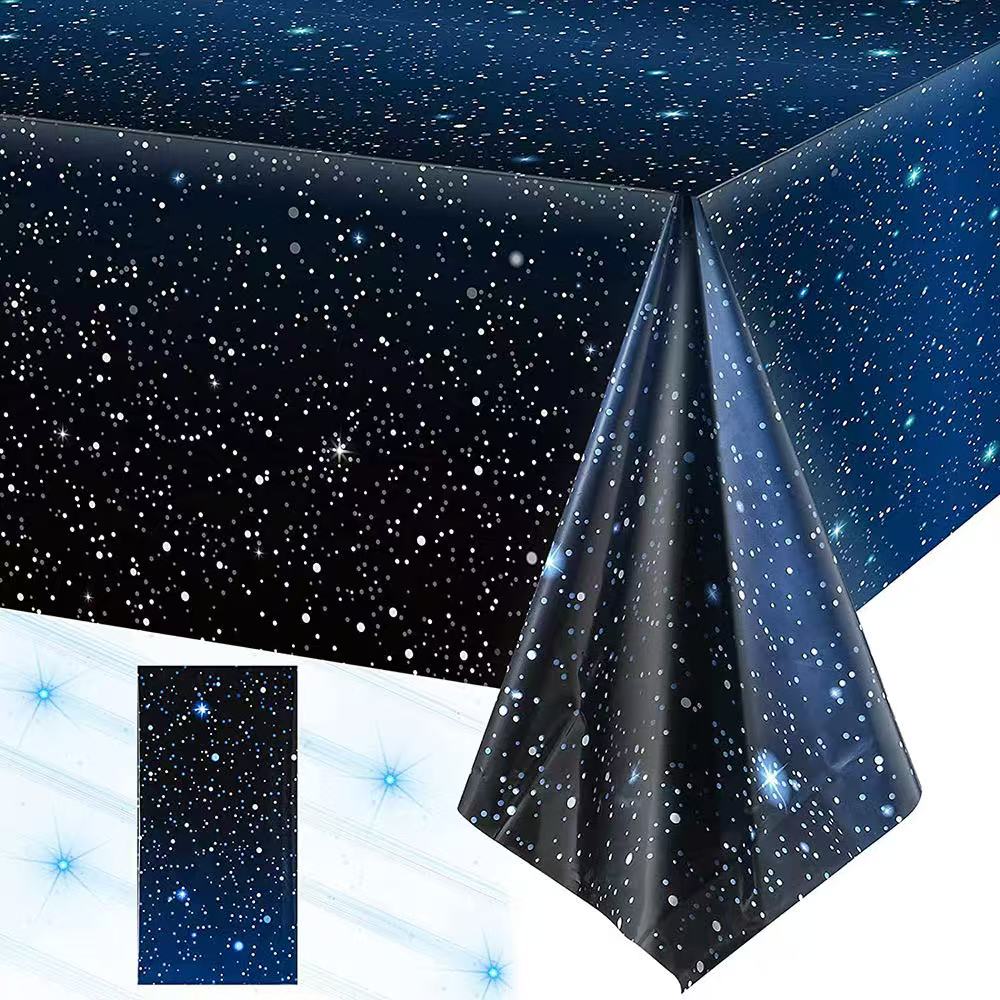 Table Cloth Disposable - ผ้าปูโต๊ะลายท้องฟ้าเต็มดาวแบบใช้แล้วทิ้ง สำหรับงานเลี้ยงวันเกิดเด็กและผู้ใหญ่ ตกแต่งธีมแม่น้ำดวงดาวและอวกาศ
