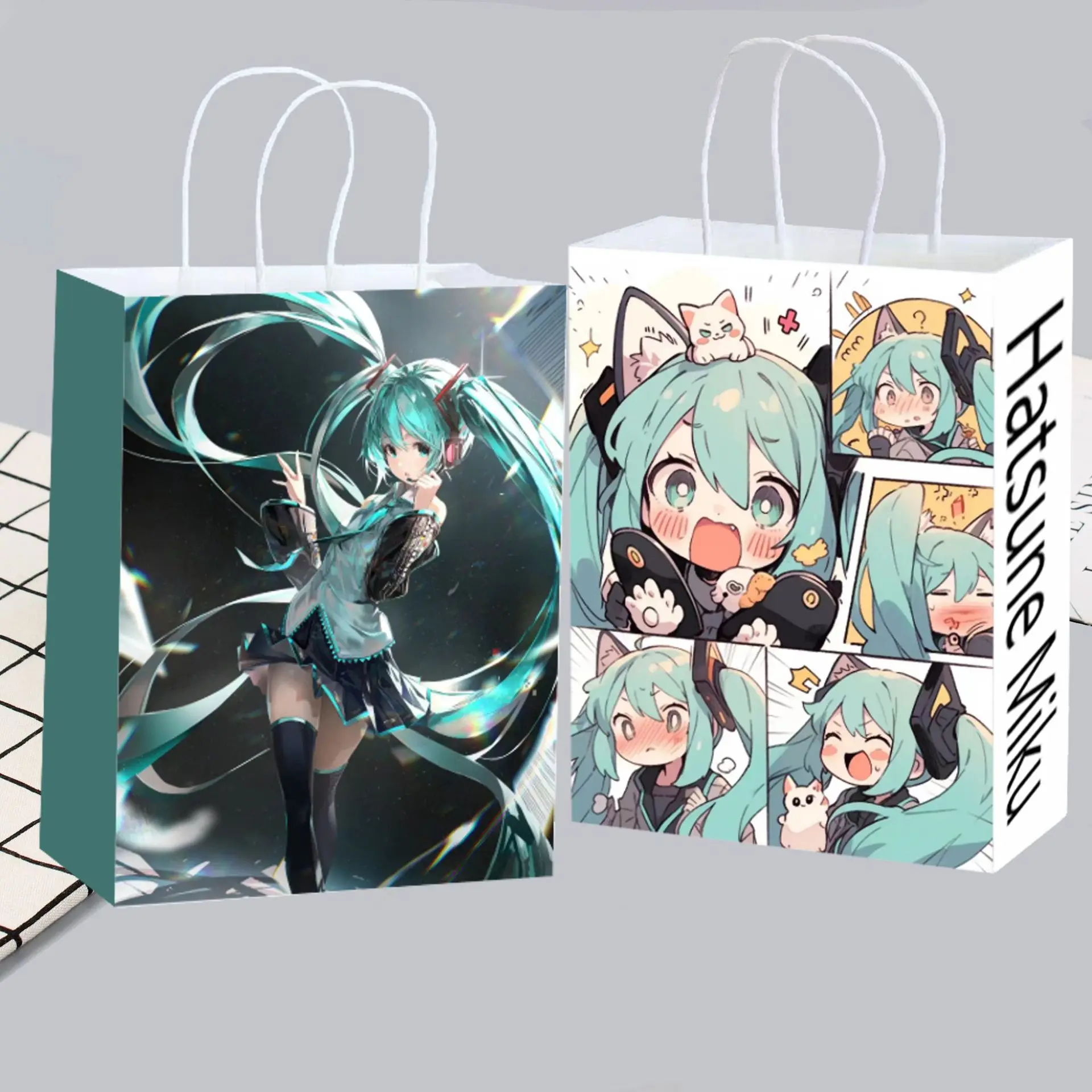 Party Favor Bag - กระเป๋าโท้ทลายอนิเมะน่ารัก ฮัตสึเนะ มิกุ ทำจากกระดาษ รีไซเคิลได้ เหมาะสำหรับเป็นของขวัญ