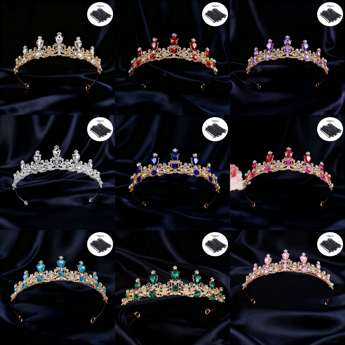 Event & Party Supply Photos - มงกุฎเจ้าสาวแบบวินเทจประดับเพชรพลอย 10 ชิ้น พร้อมกิ๊บติดผม ประดับศีรษะสวยหรูระยิบระยับ สำหรับงานแต่งงาน