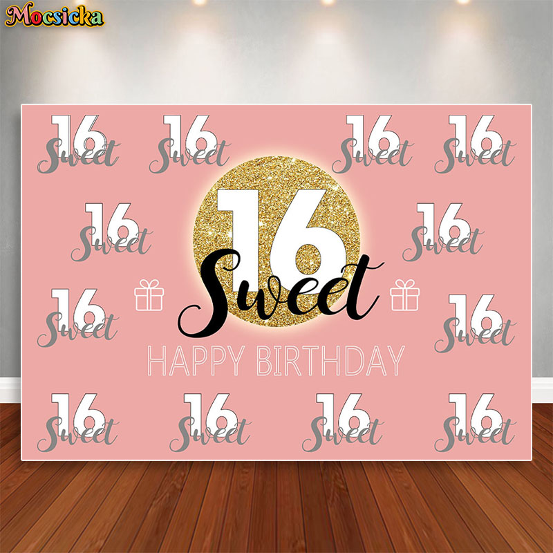 Dessert Table Backdrop - ฉากหลังงานวันเกิด Mocsicka Sweet 16 ของตกแต่งปาร์ตี้สำหรับเด็กชายและเด็กหญิง สุขสันต์วันเกิดครบรอบ