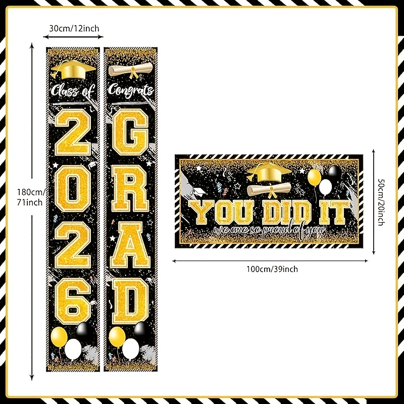 Party Banner Gold - ป้ายแบนเนอร์สำเร็จการศึกษา 2 มิติ 3 ชิ้น ปี