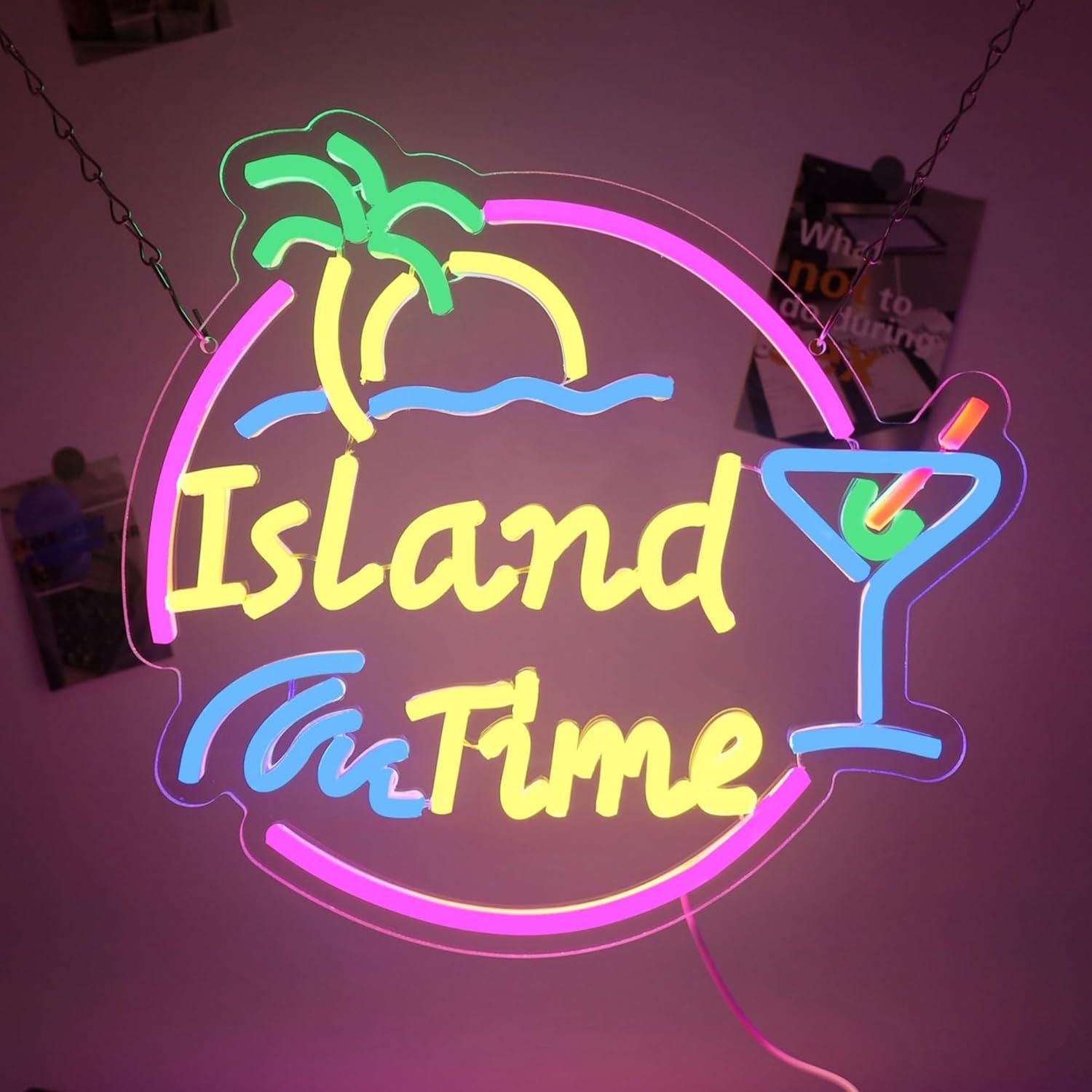 Neon Sign Party - ป้ายไฟนีออน Island Time สำหรับตกแต่งผนัง ตกแต่งบ้าน ร้านค้า
