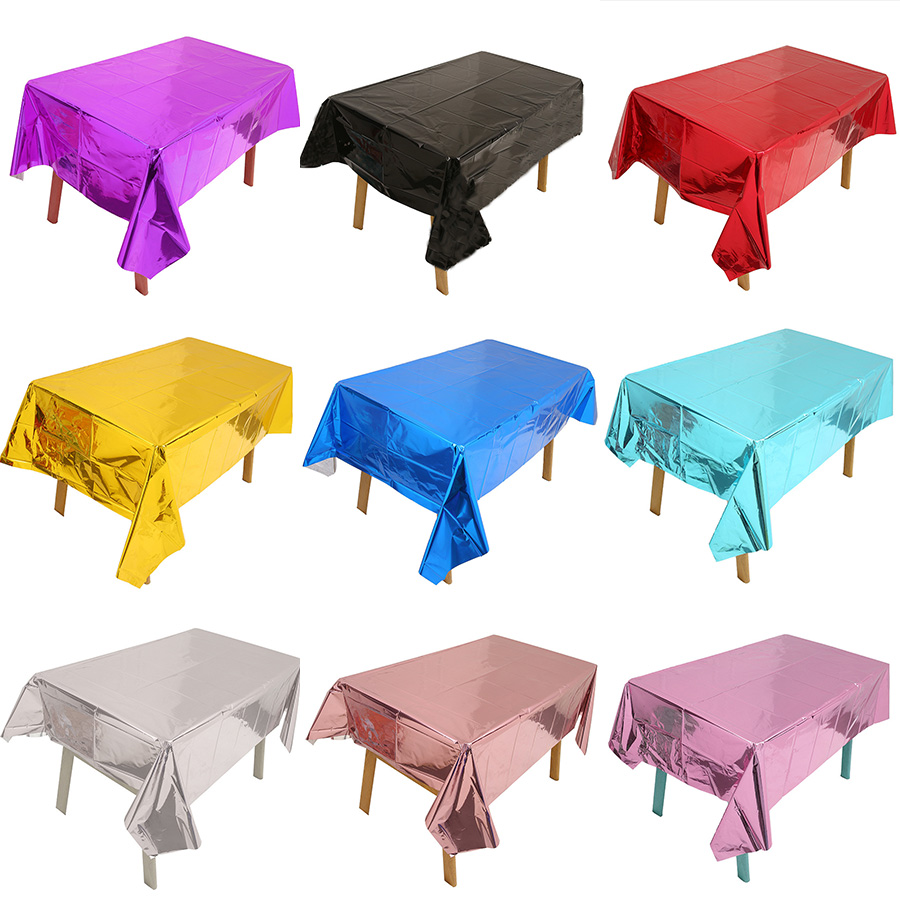 Table Cloth Disposable - ผ้าปูโต๊ะแบบใช้แล้วทิ้งสีเงินทองคำสีกุหลาบขนาด137ซม. * 183ซม. สำหรับงานเลี้ยงแต่งงานวันเกิดการตกแต่งบ้านปาร์ตี้วันเกิด
