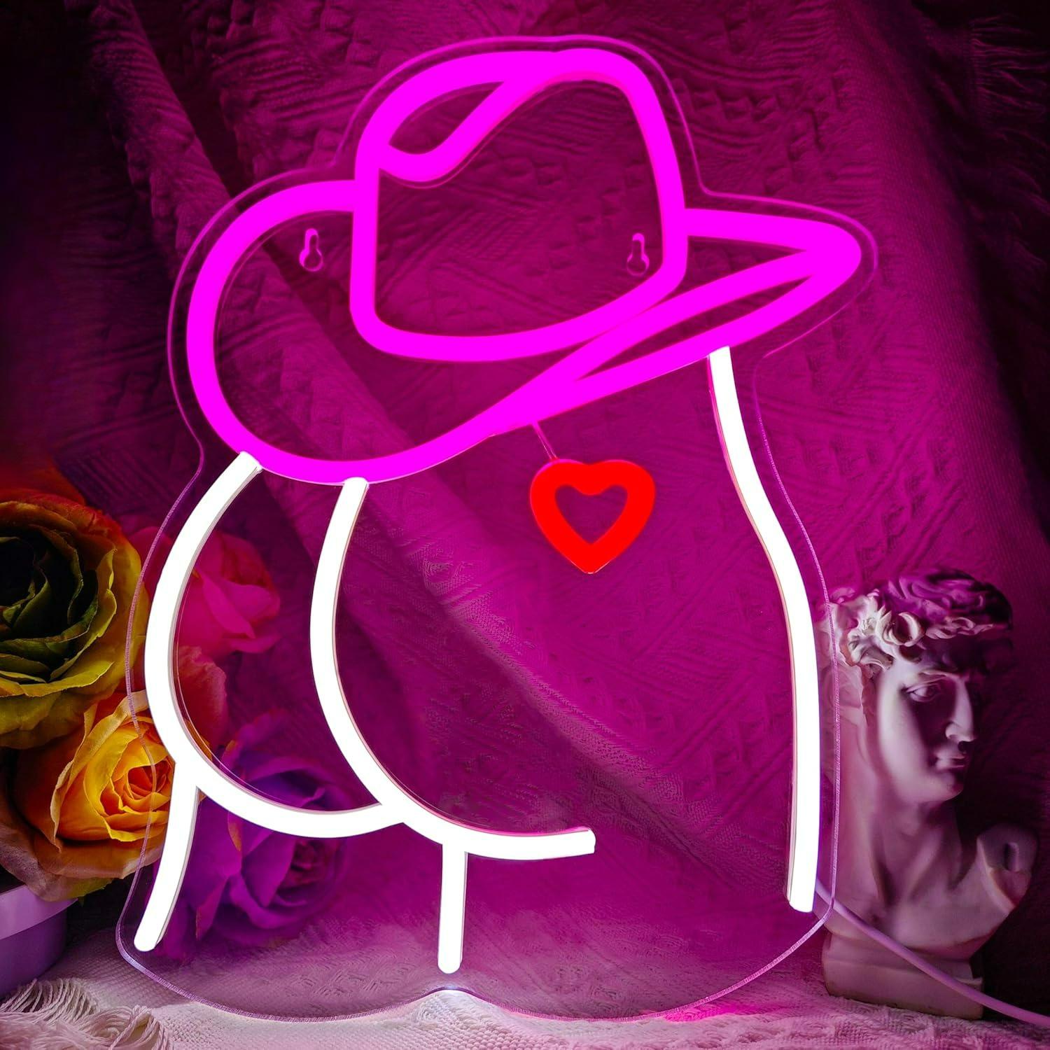 Neon Sign Party - ป้ายไฟนีออนรูปคาวเกิร์ล ไฟ LED ปรับความสว่างได้ สำหรับห้องนอนเด็กผู้หญิง ห้องเกม