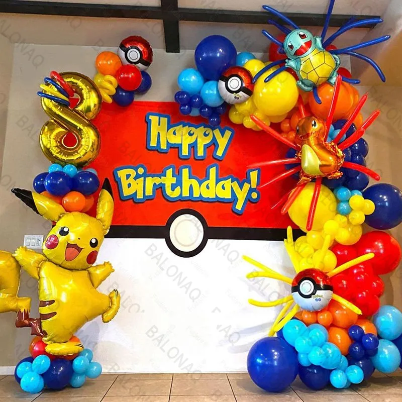 Balloon Arch Kit - 84 ชิ้น ชุดลูกโป่งปิกาจูสำหรับตกแต่งงานปาร์ตี้ธีมโปเกมอน ชุดอุปกรณ์ตกแต่งงานวันเกิด ปิกาจู สควิร์เทิล
