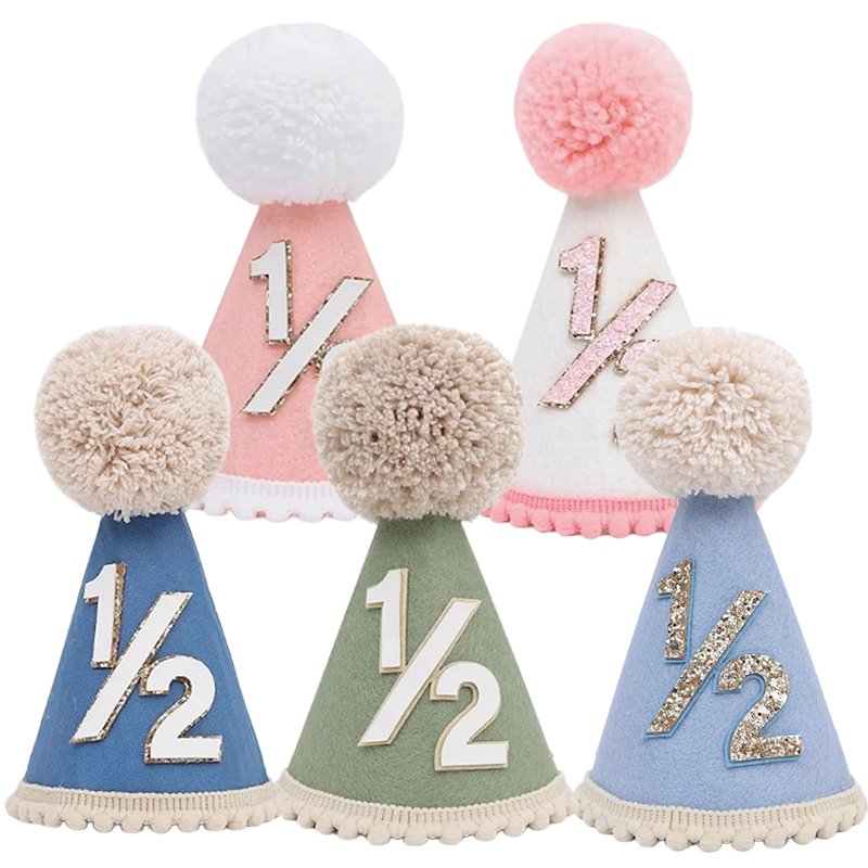 Party Hat Cone - 1/2 หมวกวันเกิดมินิกรวยหมวกสําหรับครึ่งปีเด็กทารกสาววันเกิด PARTY Decor แถบคาดศีรษะ Photo