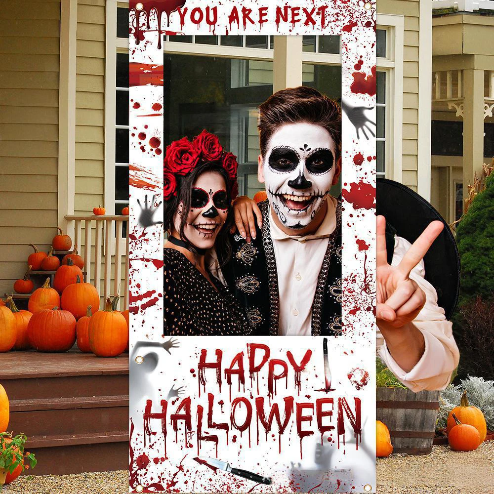 Photo Booth Frame - Runto สุขสันต์วันฮาโลวีนฉากหลัง,สยองขวัญ Bloody Handprint Photo Booth