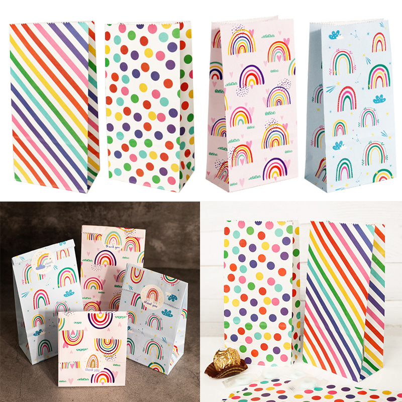 Event Party Box - ถุงกระดาษขนาดเล็ก Rainbow พิมพ์ Candy คุกกี้กระเป๋าสีชมพูเด็กของขวัญวันเกิดกระเป๋ากล่อง DIY