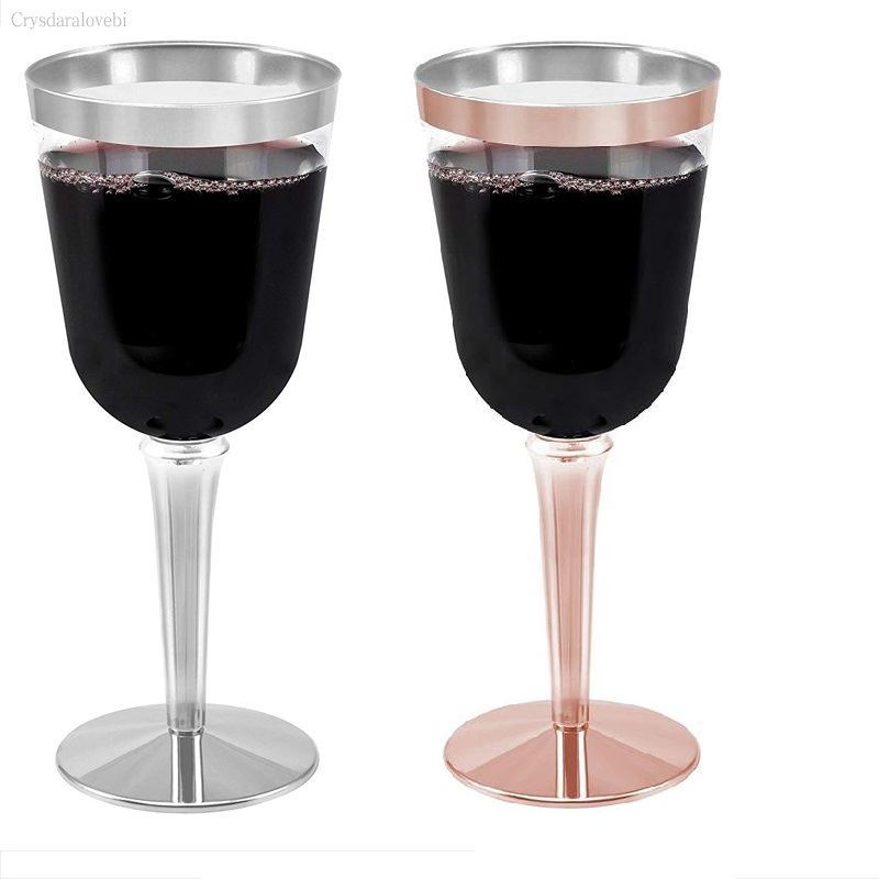 Plastic Cup 50Pcs - ถ้วยไวน์พลาสติกแข็งแบบใสแบบใช้แล้วทิ้งมีขอบทองคำสีกุหลาบแก้วน้ำแบบใช้แล้วทิ้ง25ชิ้น-50ชิ้นเครื่องเงินสำหรับปาร์ตี้งานแต่งงานขนาด8ออนซ์