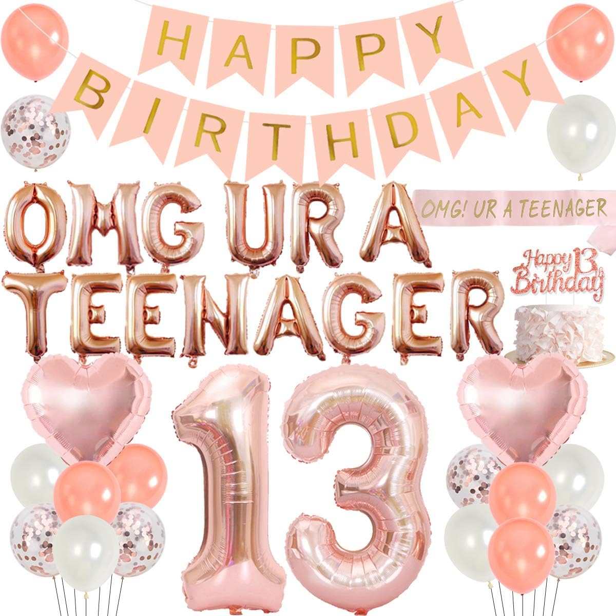 Party Banner Gold - 13th Birthday Party ตกแต่งสําหรับสาว Rose Gold