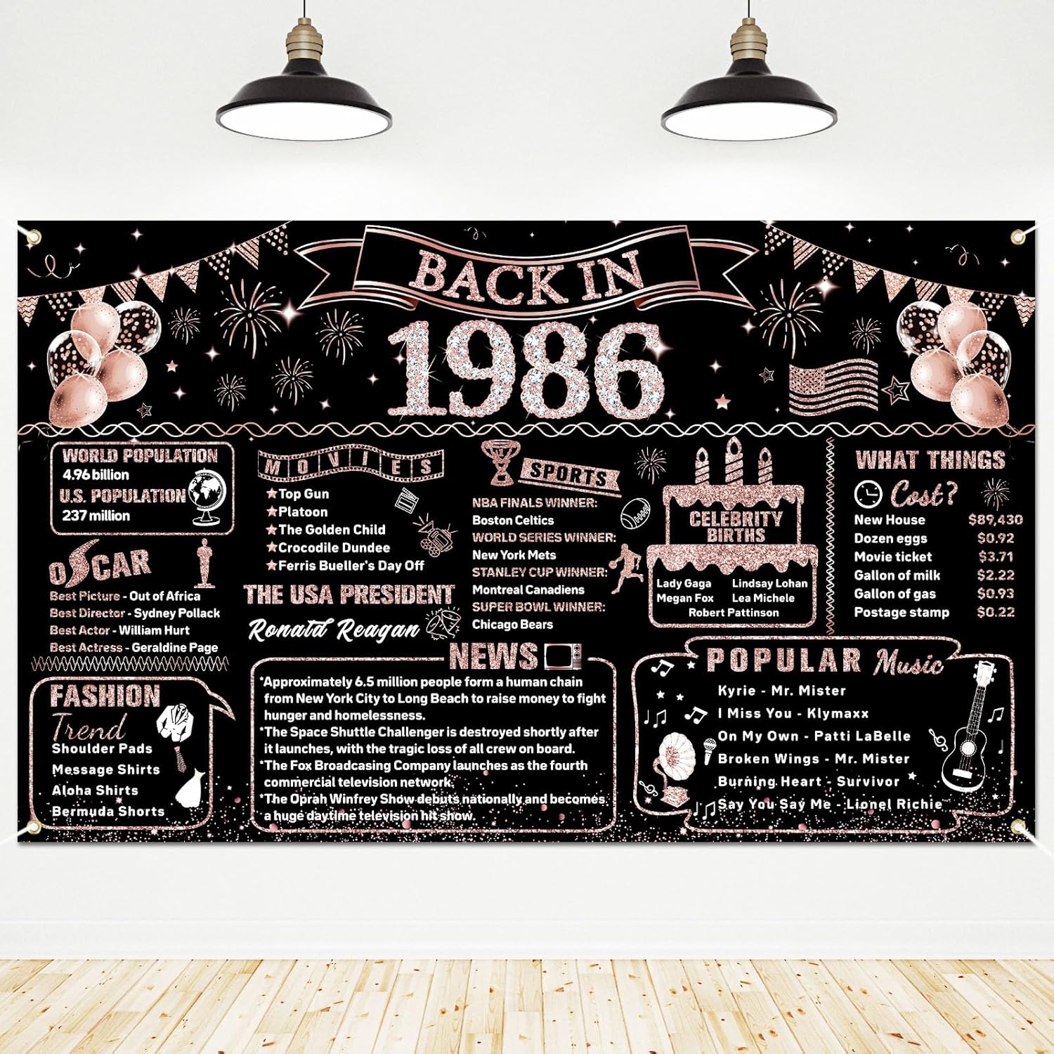 Party Banner Gold - ของตกแต่งวันเกิดครบรอบ 40 ปีสำหรับผู้หญิง, ป้ายวันเกิดปี 1986 อุปกรณ์จัดงานปาร์ตี้,