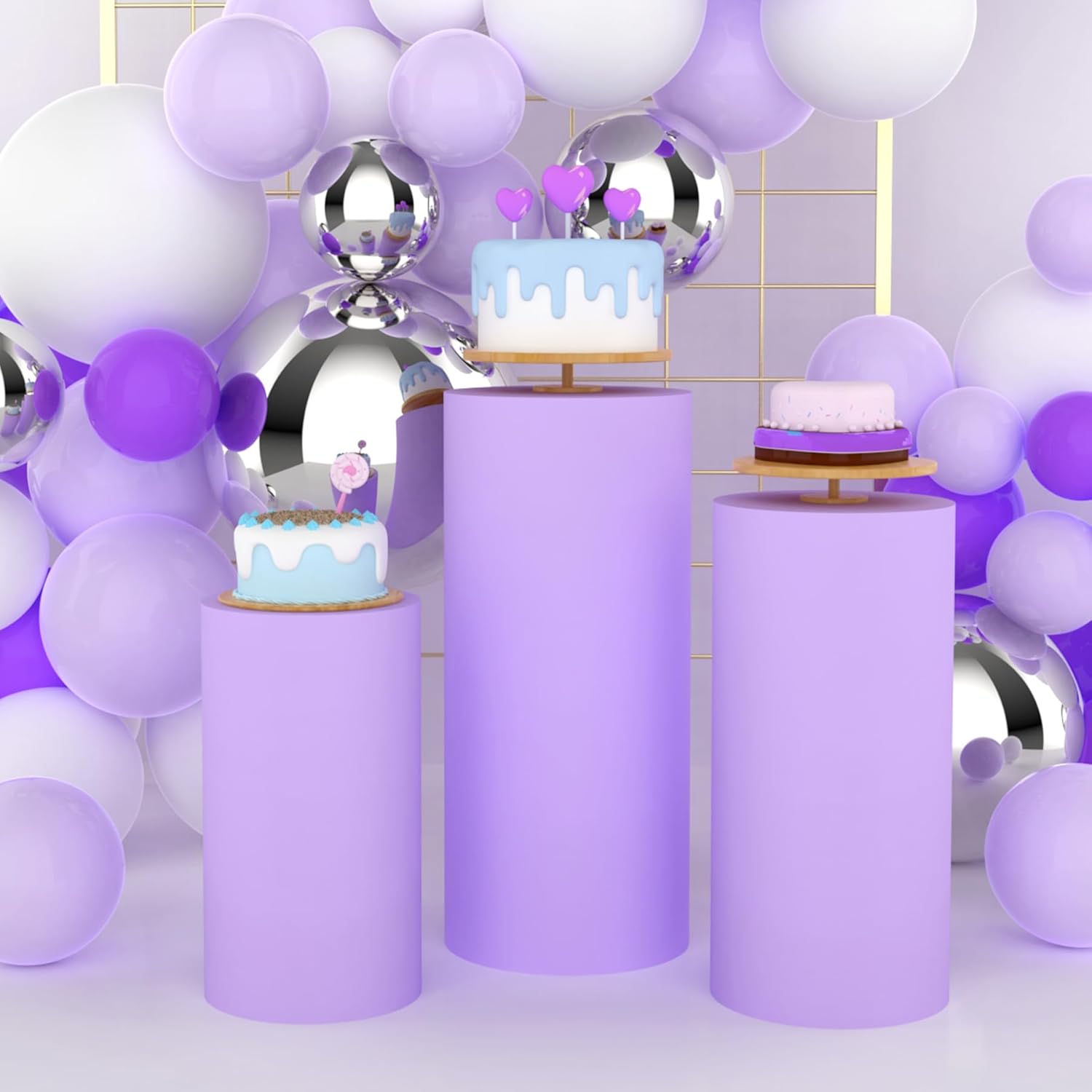 Dessert Table Backdrop - ผ้าคลุมทรงกระบอกสีม่วง Yeele สำหรับตกแต่งงานวันเกิด งานแต่งงาน งานปาร์ตี้ แบบกำหนดเองได้