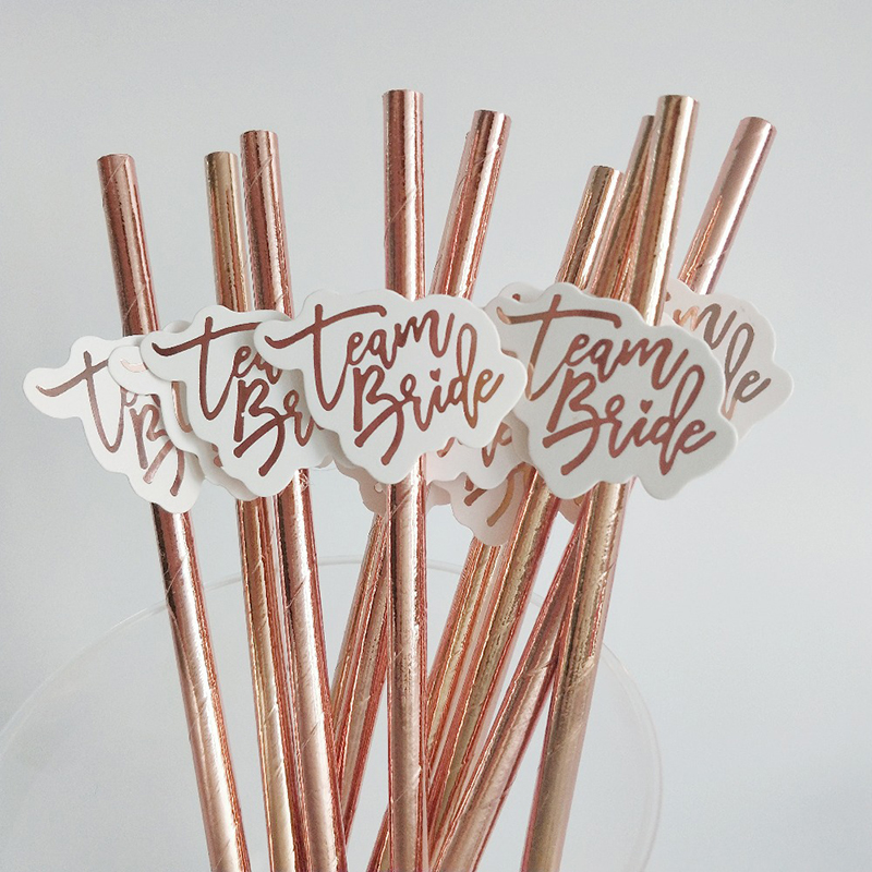 Paper Straw Color - หลอดทองคำสีกุหลาบสำหรับเจ้าสาวแบบทีม10ชิ้นสำหรับดื่มของตกแต่งงานแต่งงานหลอดดูดกระดาษเจ้าสาวจะเลี้ยงไก่ของตกแต่งปาร์ตี้สละโสดเจ้าสาว