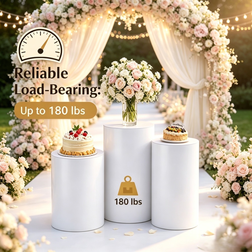 Event Party - ขาตั้งทรงกระบอกสีขาว 3/5 ชิ้น, เสาฐานกลมสำหรับงานแต่งงาน, ตกแต่งโต๊ะขนมหวาน ฉากหลังดอกไม้