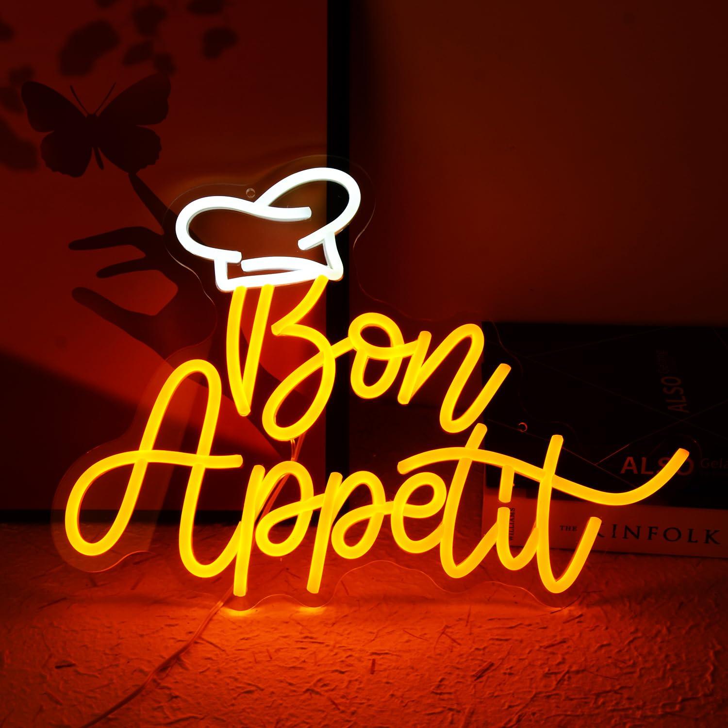 Neon Sign Party - ป้ายไฟนีออนรูปหมวกเชฟ Bon Appetit ไฟ LED ปรับความสว่างได้