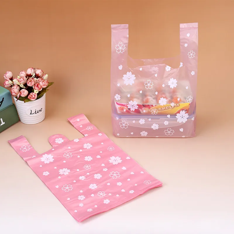 Event Party Shop - กระเป๋าใส่เสื้อกั๊กซากุระสีชมพู100ชิ้น/ถุงถุงถุงบรรจุขนมอาหารของขวัญเครื่องสำอางค์ kantong plastik belanja ซูเปอร์มาร์เก็ต