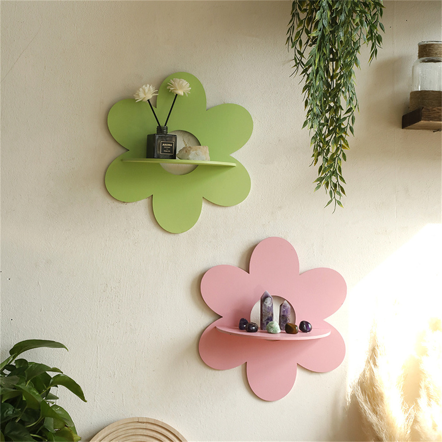 Flower Wall Panel - ชั้นวางของติดผนังทำจากไม้รูปดอกไม้คริสตัลแบบชั้นวางติดผนังลอยสไตล์โบฮีเมียนสำหรับห้องนอนห้องนั่งเล่นการตกแต่งบ้านสวยงาม