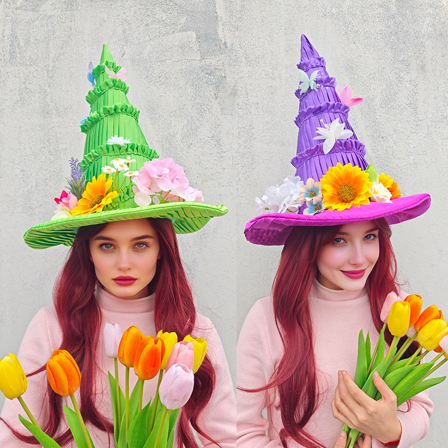 Party Hat Cone - หมวกแม่มดอีสเตอร์ หมวกสาวน้อยวิเศษ อุปกรณ์ประกอบฉากถ่ายภาพบนเวที รูปทรงกรวย ปีกกว้าง แบน
