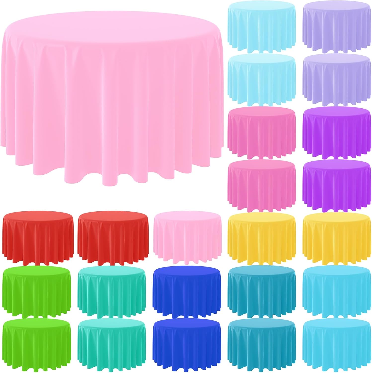 Table Cloth Disposable - ผ้าปูโต๊ะสีทึบทรงกลมแบบใช้แล้วทิ้งผ้าปูโต๊ะทรงกลมพลาสติกสีสันสดใสผ้าปูโต๊ะสำหรับ Fiesta ของตกแต่งงานปาร์ตี้บ้าน