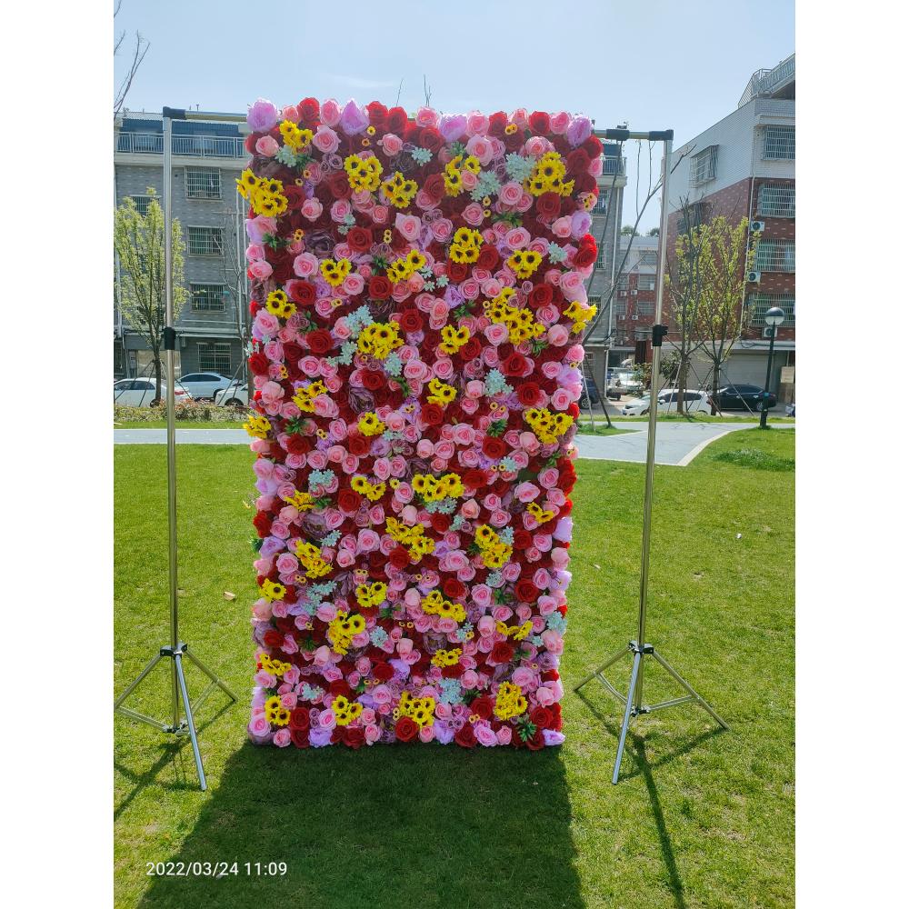 Flower Wall Panel - ฉากหลังดอกไม้สีแดงสำหรับงานแต่งงาน FSDKX แผงผนังดอกไม้ประดิษฐ์สำหรับตกแต่ง