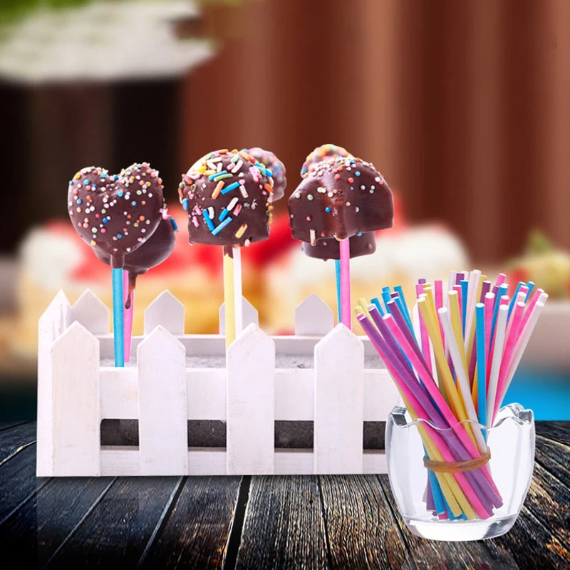 Paper Straw Color - 100 ชิ้น/ล็อตกระดาษ Lollipop Sticks ลูกอมที่มีสีสันสําหรับเค้ก Pops