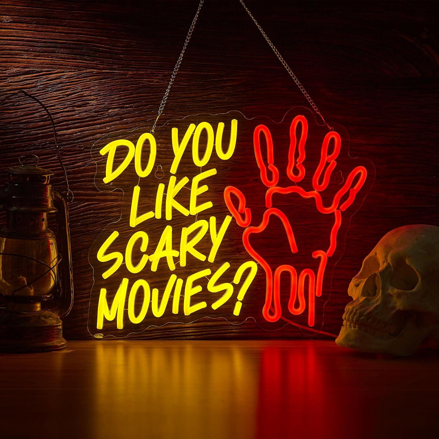 Neon Sign Party - คุณชอบหนังสยองขวัญหรือไม่? ป้ายไฟนีออนแบบหรี่แสงได้ ไฟ LED USB สำหรับโรงภาพยนตร์สยองขวัญ