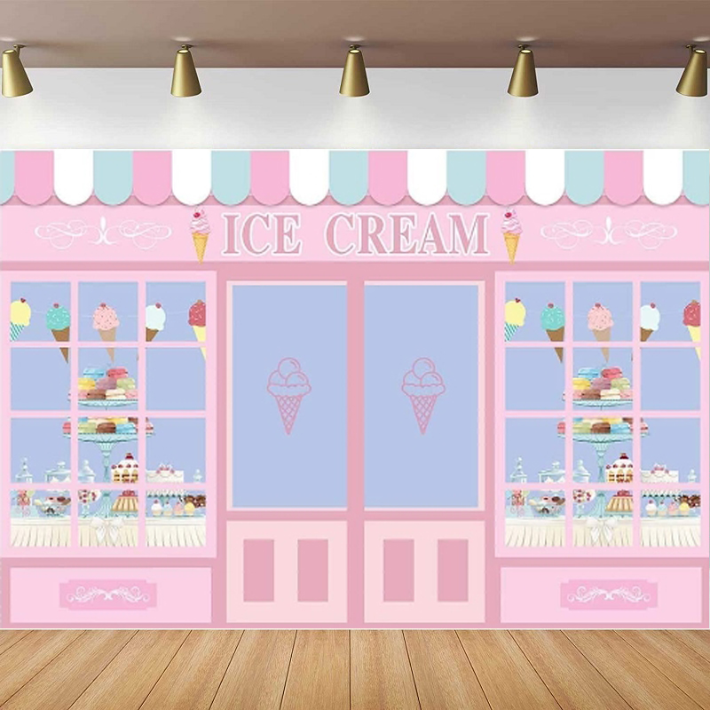 Dessert Table Backdrop - ธีมไอศกรีมการถ่ายภาพฉากหลังร้านขนมหวานสาวพื้นหลังงานเลี้ยงวันเกิดโต๊ะขนมพื้นหลังแบนเนอร์ตกแต่งโปสเตอร์