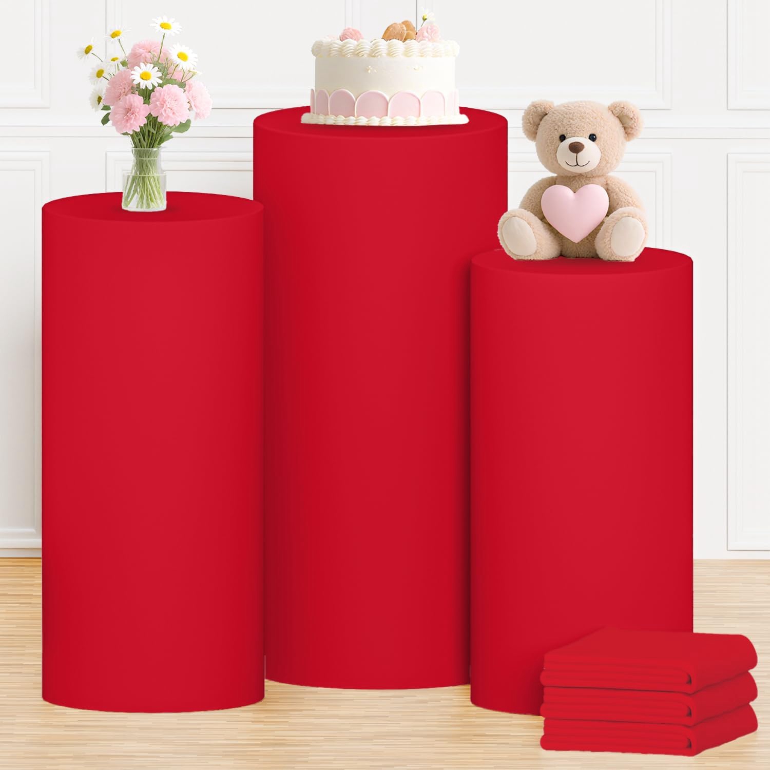 ผ้าคลุมขาตั้งทรงกระบอกสีแดง Ye - Dessert Table Backdrop บทวิจารณ์และราคา
