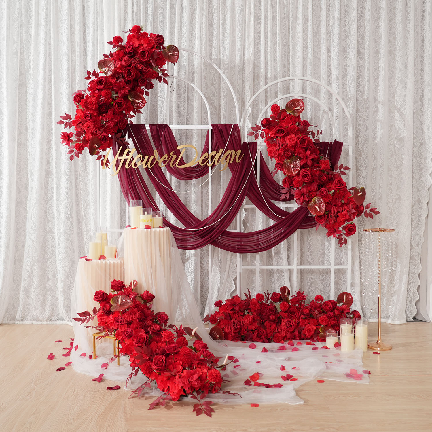 ซุ้มดอกไม้สีแดงสำหรับตกแต่งงาน - Flower Wall Panel บทวิจารณ์และราคา