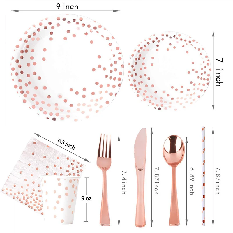 Rose Gold Party ชุดตารางผ้ามีด - Paper Straw Color บทวิจารณ์และราคา