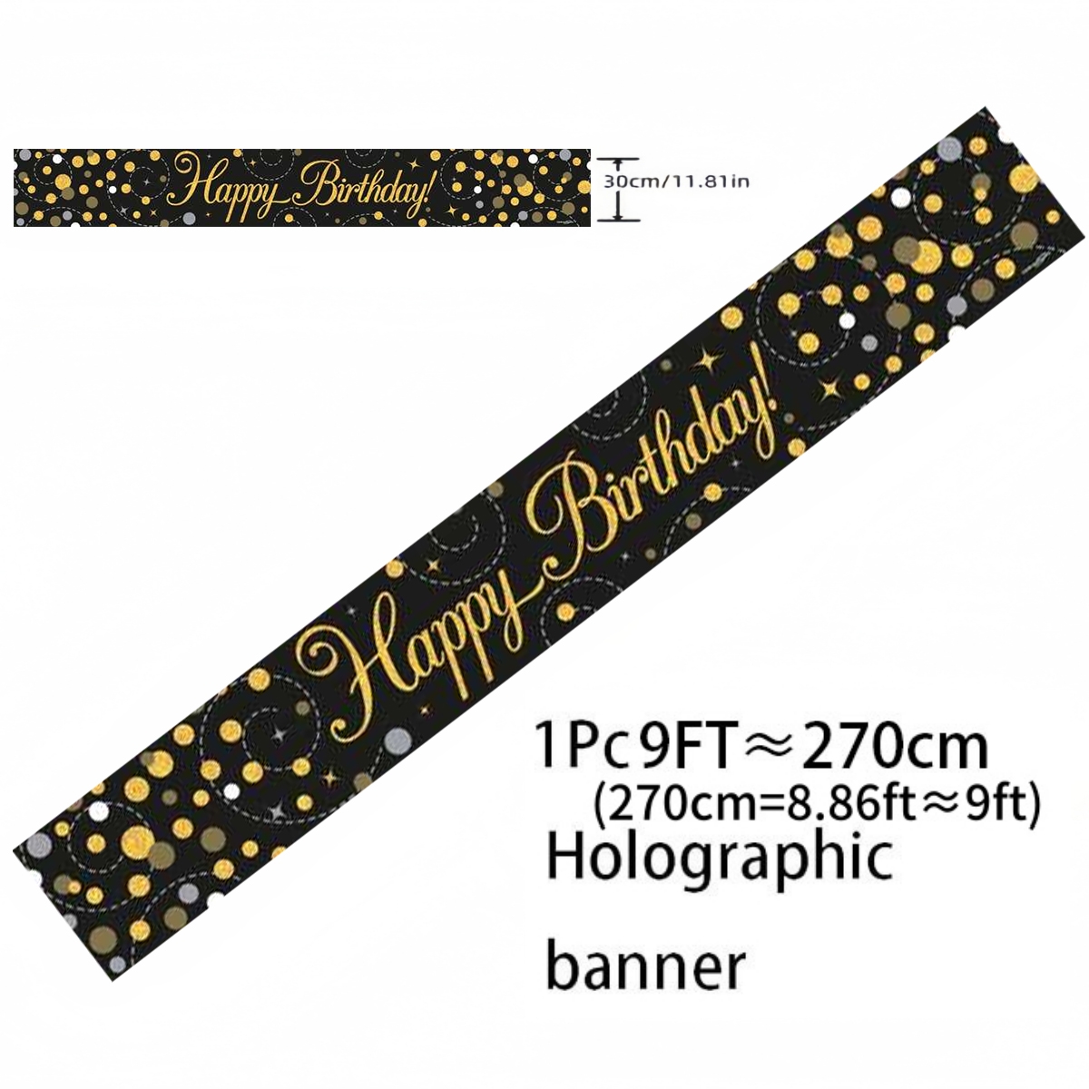 แบนเนอร์วันเกิดโฮโลแกรมสีดำทอง - Party Banner Gold บทวิจารณ์และราคา