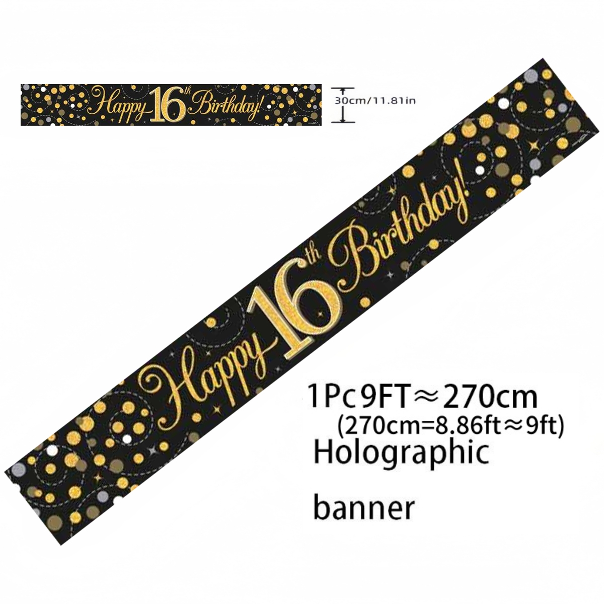 แบนเนอร์วันเกิดโฮโลแกรมสีดำทอง - Party Banner Gold บทวิจารณ์และราคา